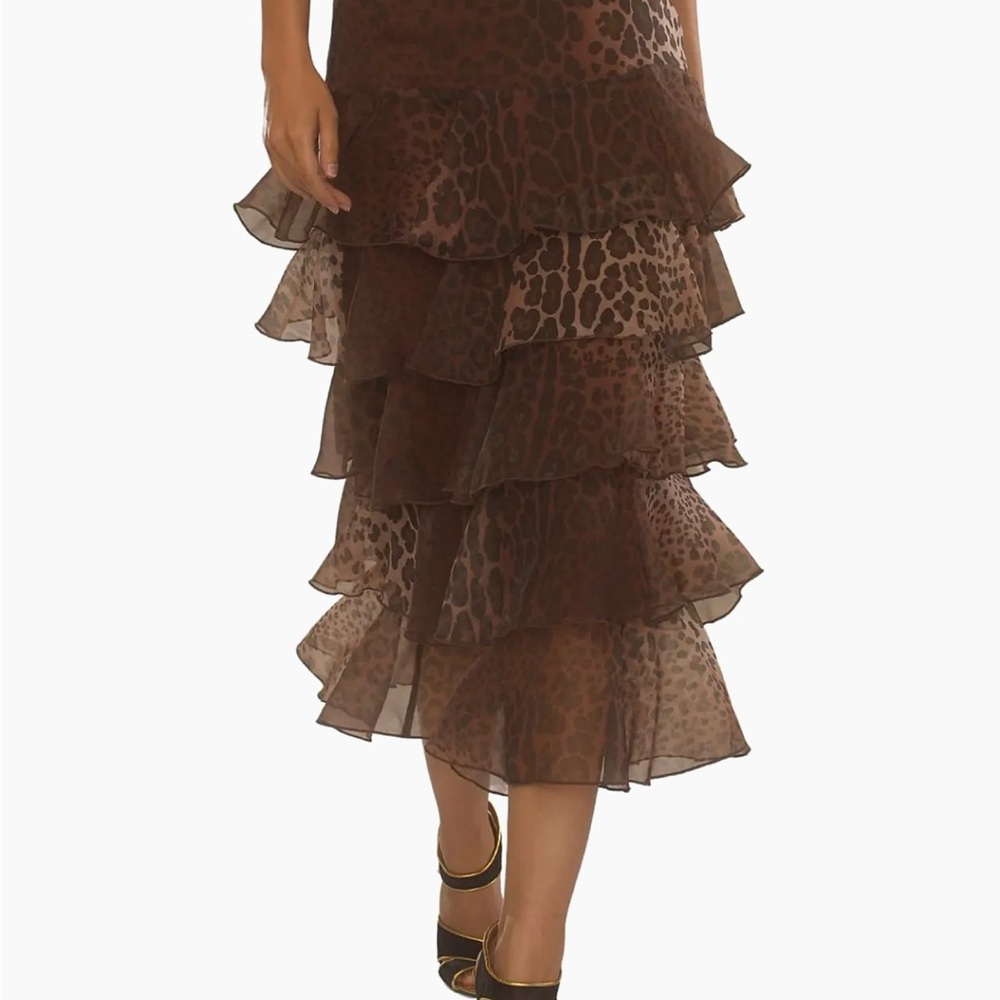 Cynthia Rowley Tiered Leopard Print Midi Skirt